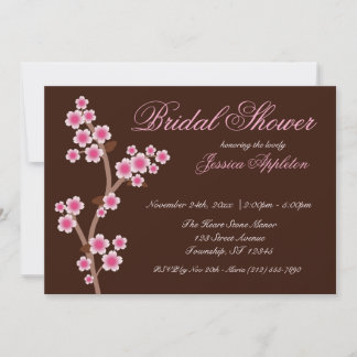 Invitación Flor de cerezo rosa en la ducha de novia marrón