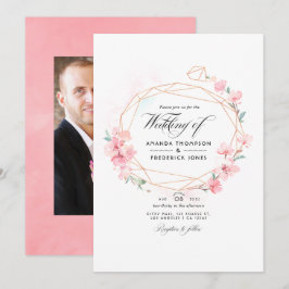 Invitación Flor de cerezo rosa geométrica boda de primavera F