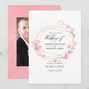 Invitación Flor de cerezo rosa geométrica boda de primavera F