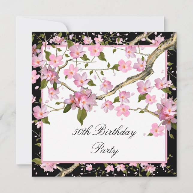 Invitación Flor de cerezo rosa Mujeres 50 cumpleaños (Anverso)