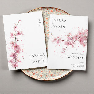 Invitación Flor de cerezo rosa sonrojado Boda japonesa