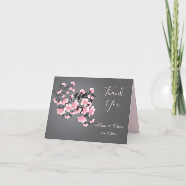 Invitación Flor de cerezo (Sakura) sobre agradecimiento de bo (Anverso)