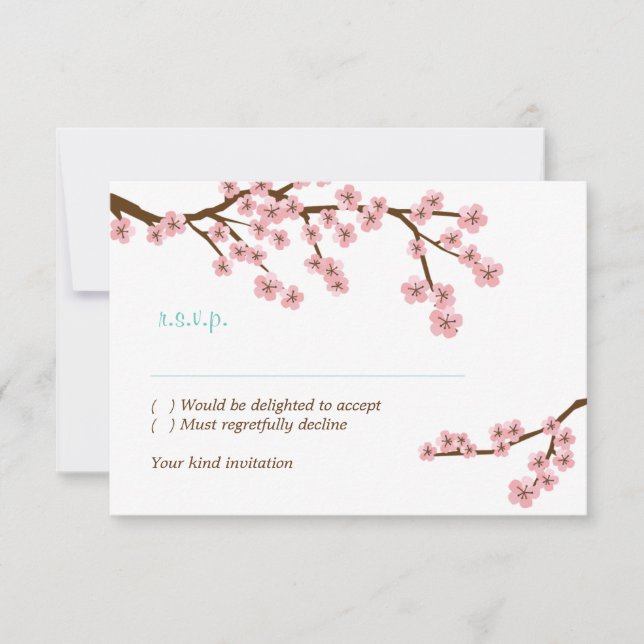 Invitación Flor de cerezo turquesa y rosa RSVP con sobres (Anverso)
