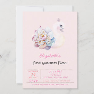 Invitación Flor de Cisne Bebé Cumpleaños Rosa