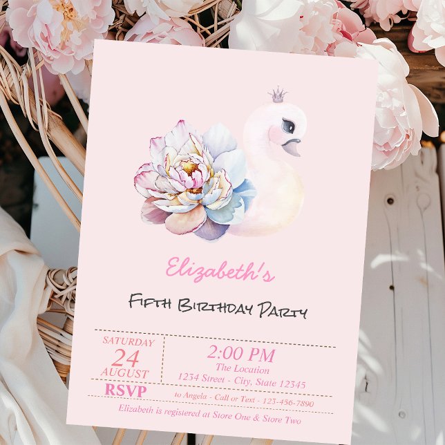 Invitación Flor de Cisne Bebé Cumpleaños Rosa (Subido por el creador)