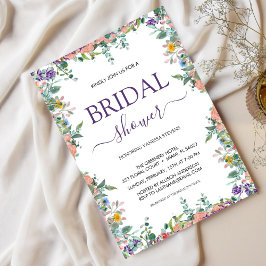 Invitación Flor de color blanco y violeta ducha de novia