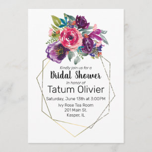 Invitación Flor de color de agua Bouquet Marco de oro geométr