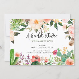 Invitación Flor de color de agua Cactus Bridal Shower