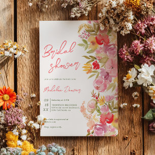 Invitación Flor de color de la mano Boho ducha de novia acuar