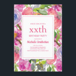 Invitación Flor de color rosa morado cualquier cumpleaños de<br><div class="desc">Curso y elegante estilo boho morado y color de agua rosada en flor de color púrpura y color rosa en cualquier época de fiesta de cumpleaños para las mujeres. Esta invitación puede ser personalizada para cualquier persona de cualquier edad,  desde adolescente hasta adulto.</div>