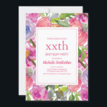 Invitación Flor de color rosa morado cualquier cumpleaños de<br><div class="desc">Curso y elegante estilo boho morado y color de agua rosada en flor de color púrpura y color rosa en cualquier época de fiesta de cumpleaños para las mujeres. Esta invitación puede ser personalizada para cualquier persona de cualquier edad,  desde adolescente hasta adulto.</div>