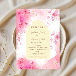 Invitación flor de color rosa oscuro elegante boda indio