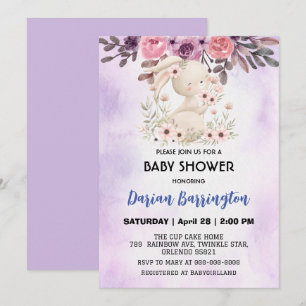 Invitación Flor de conejo rosa lindo bebé de bebé ducha