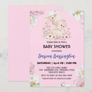 Invitación Flor de conejo rosa lindo bebé de bebé ducha