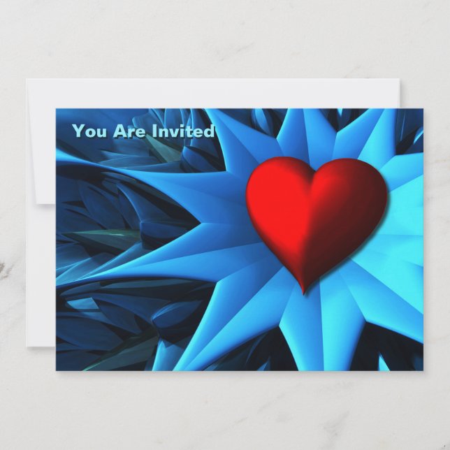 Invitación Flor de corazón azul fractal (Anverso)