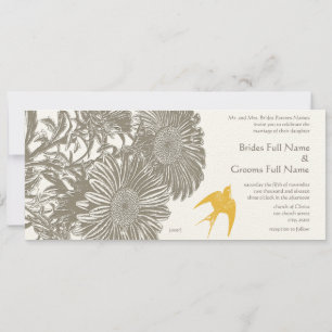 Invitación Flor de cosecha Khaki y Boda de pájaro Goldenrod