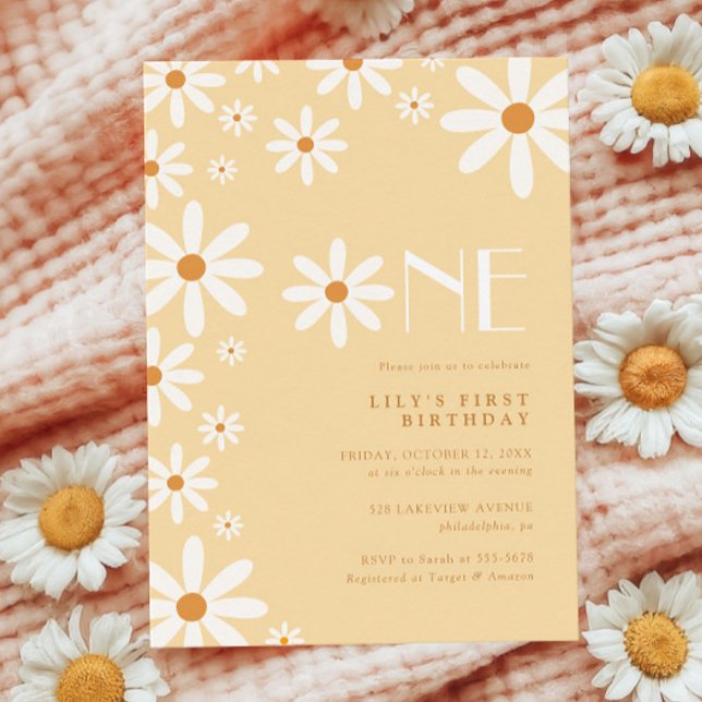 Invitación Flor de cumpleaños Retro Daisy (Subido por el creador)