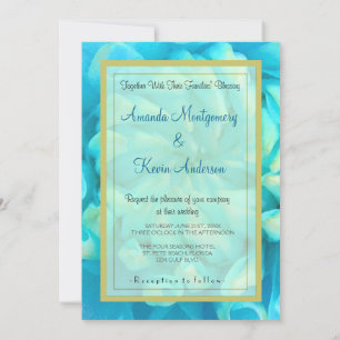 Invitación Flor de Dahlia Azul Turquesa en Acuarela para Boda