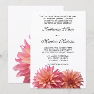 Invitación Flor de Dahlia pintada en rosa y coral