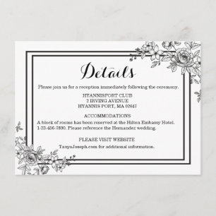 Invitación Flor De Detalles Florales En Blanco Y Negro