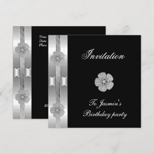 Invitación Flor de Diamante de Plata Negra Joya