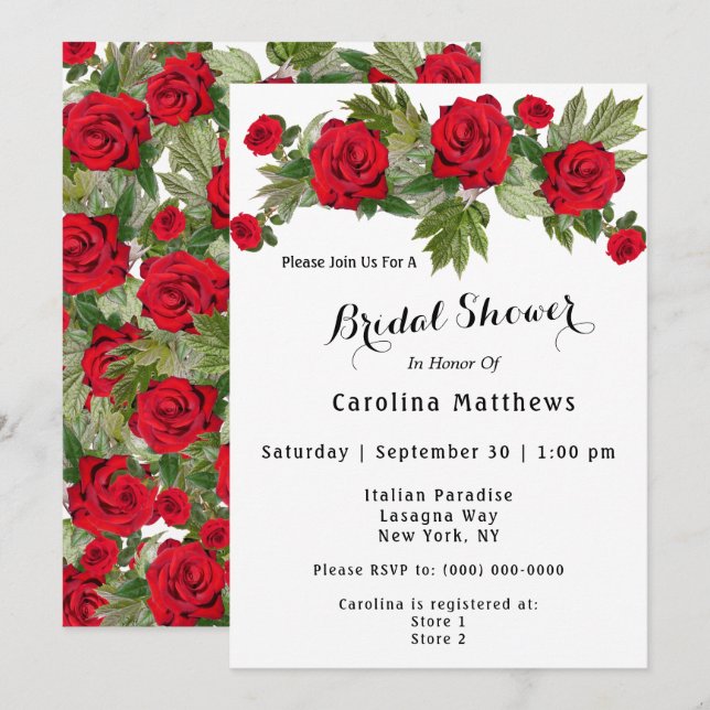 Invitación Flor de ducha de novia roja (Anverso / Reverso)