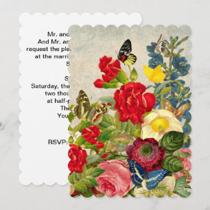 Invitación Flor de época Bouquet con mariposas