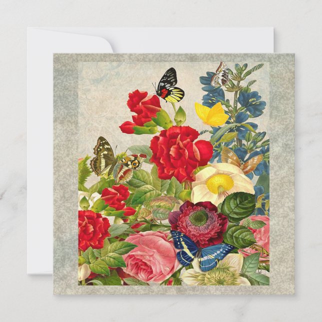 Invitación Flor de época Bouquet con mariposas (Anverso)