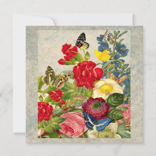 Invitación Flor de época Bouquet con mariposas