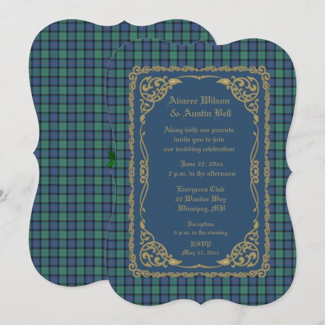 Invitación Flor de Escocia Tartán Boda (Anverso / Reverso)