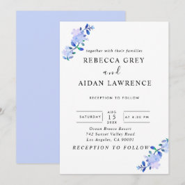 Invitación flor de estilo acuarela azul polvoriento rústico y