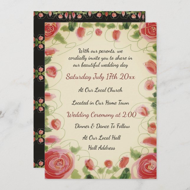 Invitación Flor De Estilo Vintage (Anverso / Reverso)