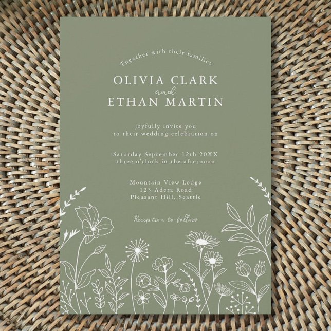 Invitación Flor de flor salvaje Sage Green Rustic Boho (Subido por el creador)