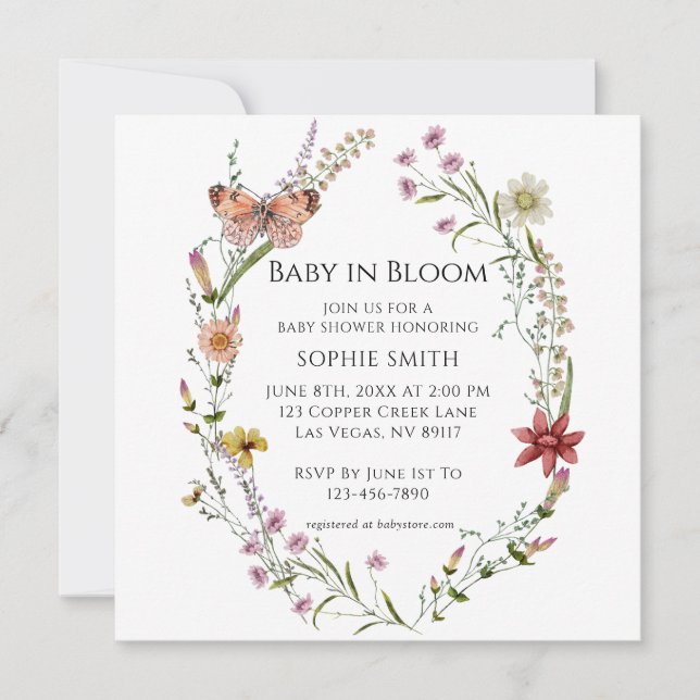 Invitación Flor De Flor Silvestre A Baby Shower En Bloom (Anverso)