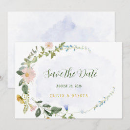 Invitación Flor De Flor Silvestre De Dusty Azul Verdes Salven