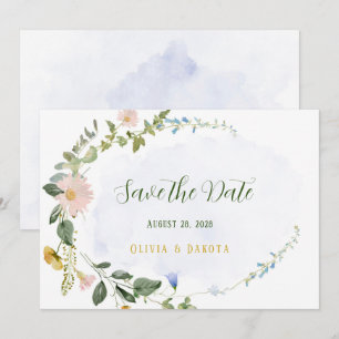 Invitación Flor De Flor Silvestre De Dusty Azul Verdes Salven