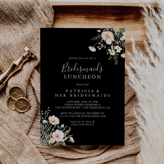 Invitación Flor de flores negras Bridesmaids ducha luncheon (Subido por el creador)