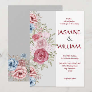 Invitación Flor de flores rosas y azules