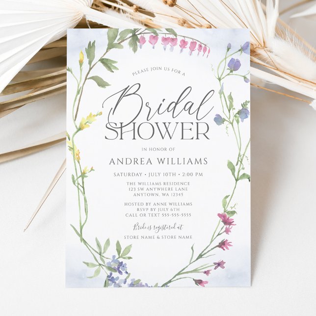 Invitación Flor de flores silvestres azul acuarela ducha de n (Subido por el creador)