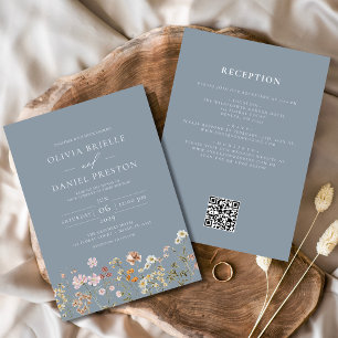 Invitación Flor de flores silvestres azul en un Boda de códig