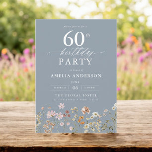 Invitación Flor de flores silvestres azul turquesa Floral 60 
