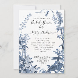 Invitación Flor de flores silvestres azul y abejas florales b