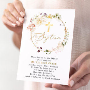Invitación Flor de flores silvestres bautismo cristiana marco
