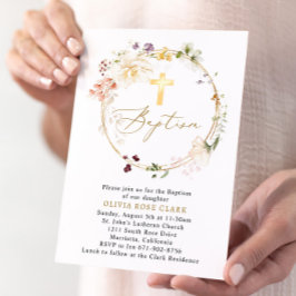 Invitación Flor de flores silvestres bautismo cristiana marco