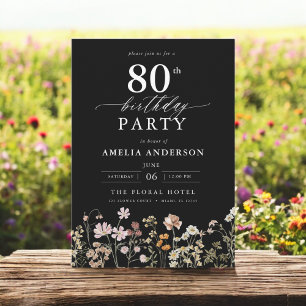 Invitación Flor de flores silvestres Black Garden Floral 80 c