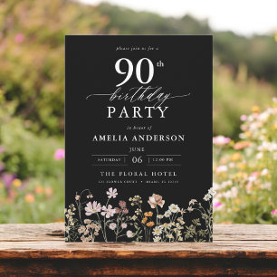Invitación Flor de flores silvestres Black Garden Floral 90 c