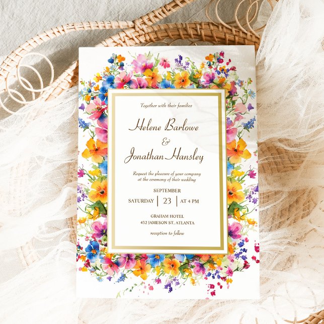 Invitación Flor de flores silvestres Boho Rustic Elegant Wedd (Wildflower Watercolor Boho Rustic Elegant Wedding Invitation)