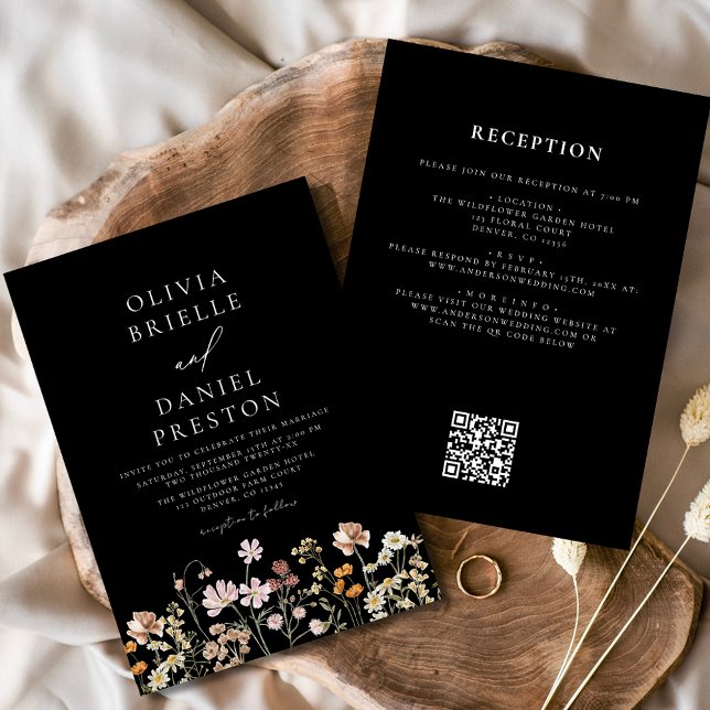 Invitación Flor de flores silvestres código QR negro todo en  (Subido por el creador)