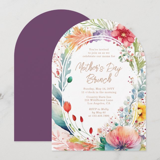Invitación Flor de flores silvestres de brunch del día de la  (Anverso / Reverso)