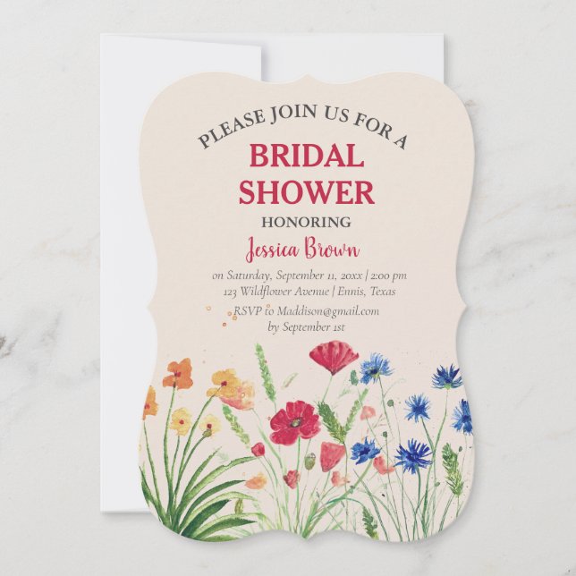 Invitación Flor de flores silvestres de ducha de novia (Anverso)